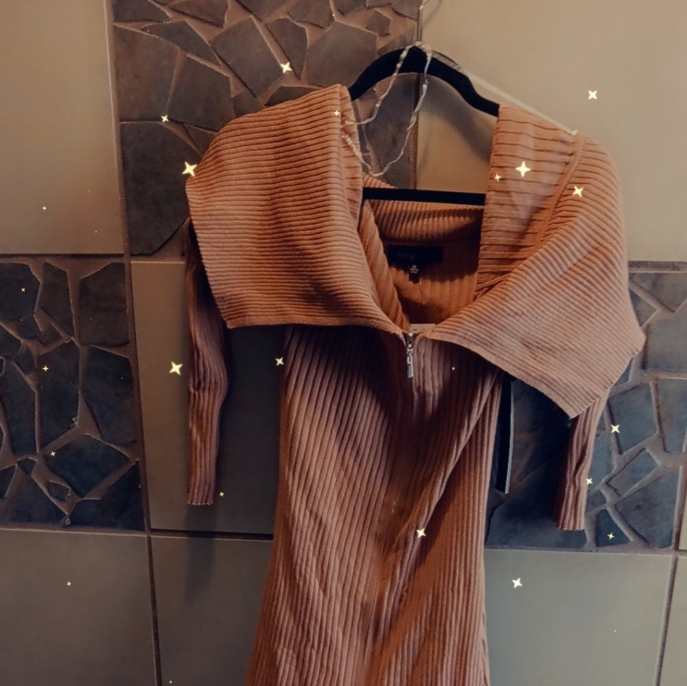 Almost Famous Ribbed Long Sleeve Dress in Brown